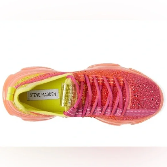 Steve Madden Rhinestone Embellished Running Shoes - Yellow, Orange, Fuchsia Pink - Picture 8 of 9